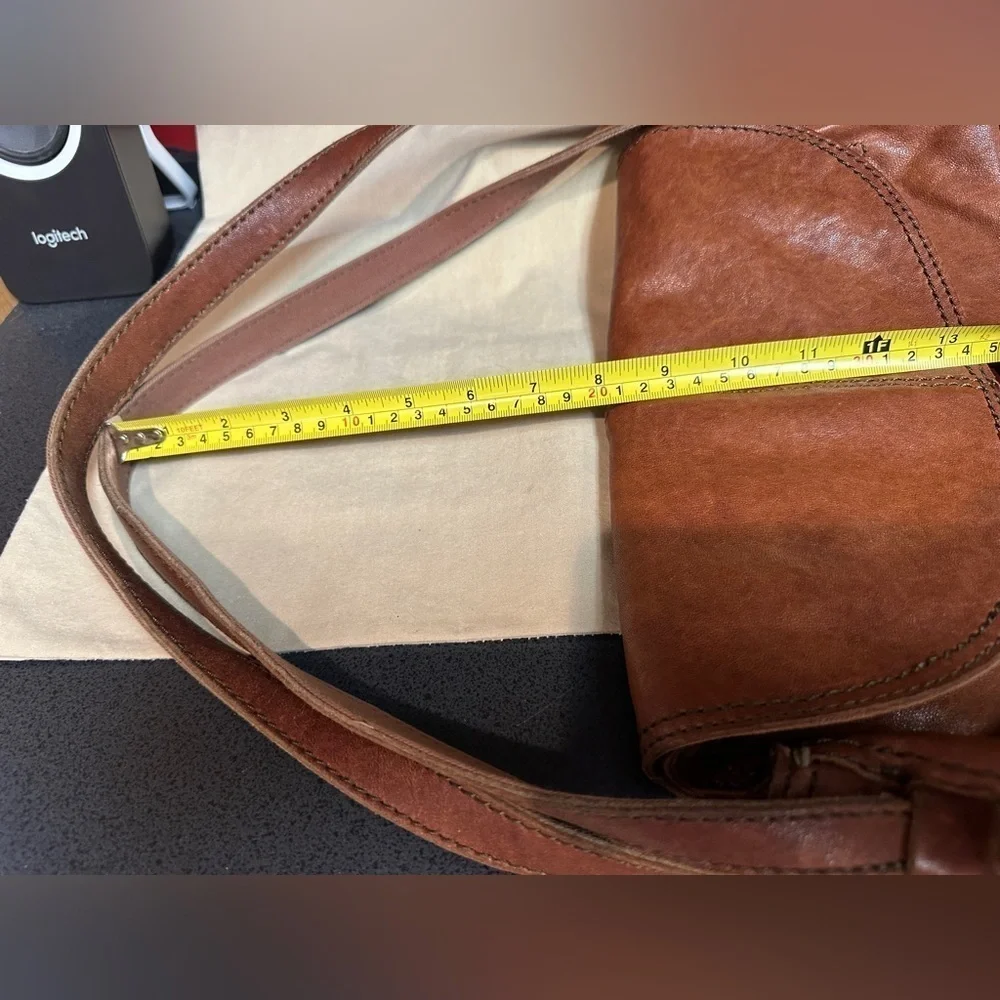 Lucky Brand Brown Italian Leather Shoulder Bag Double Handle Fold Over Closure - Picture 12 of 16